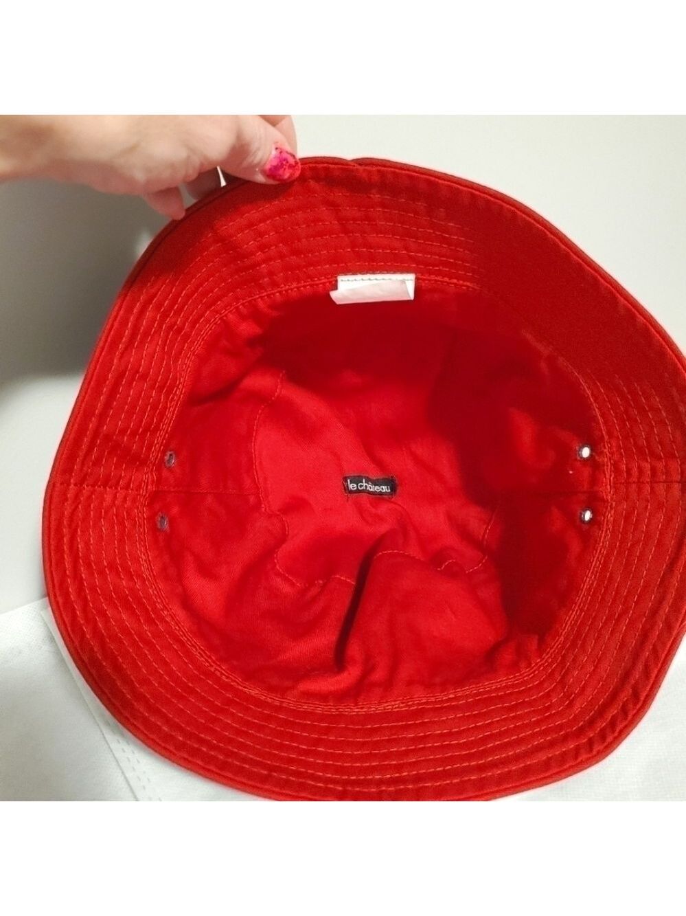 Le Chateau Y2K Bucket Hat Canvas Fabric Festival Lightweight Navy Blue Red Rare - Picture 5 of 7
